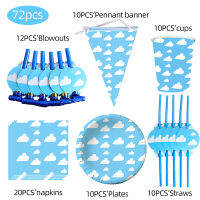 Hot 40Pcs Cloud Birthday Party Tableware ชุดบอลลูน Blue Sky White Cloud Theme งานแต่งงานผ้าเช็ดปากผ้าปูโต๊ะ Party Supplie