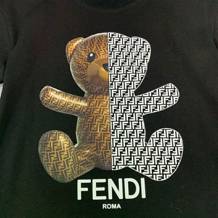 fendi-ฤดูร้อนใหม่เด็กแขนสั้นเสื้อยืดชุดสองชิ้นกีฬาสันทนาการกางเกงขาสั้นเด็กโต