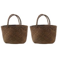 2X Casual Straw Bag Natural Wicker Tote Bags Women Braided Handbag for Garden Handmade Mini Woven Rattan Bags