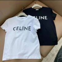 เสื้อยืดคุณภาพดี เสื้อยืดแขนสั้นผ้าฝ้ายแท้พิมพ์ลายตัวอักษร CELINE ทรงหลวม ใส่ได้หลายโอกาสสไตล์สตรีท S-5XL