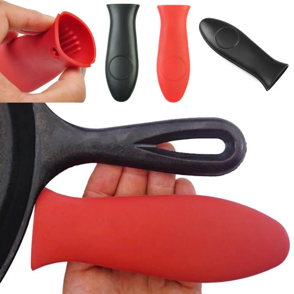 Silicone Hot Handle Cover + Potholders + Oven mitts, Cast Iron Skillets Sleeve  Grip Cover Red & Black 