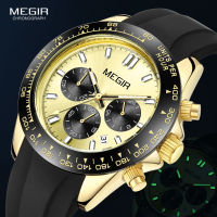 MEGIR นาฬิกาโครโนกราฟกันน้ำได้สำหรับผู้ชาย,นาฬิกาข้อมือควอตซ์แนวสปอร์ตทหารพร้อมสายซิลิโคน2002