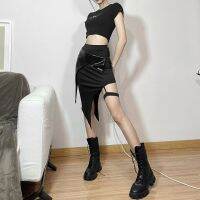 ‘；’ Punk Style Black Elastic Skirt Fashionable Chic Simple Casual Handsome Cool  Slit Waist Womens Skirt Domineering Lady