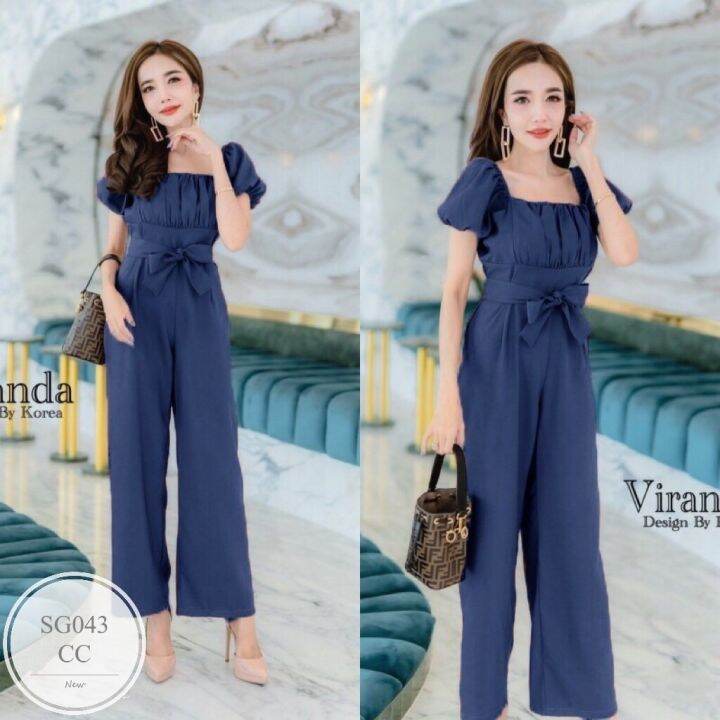 ml043-jumpsuit-จั๊มสูทขายาว-แขนพอง-ช่วงอกจับจีบ-ช่วงเอวมีโบว์ผูก-ไหล่สม็อคยางยืด-เนื้อผ้าซาร่า-ทรงเข้ารูปสวย-งานน่ารัก-ใส่สวยตัวเดียวจบ-นางแบบใส่งานจริง-เนื้อผ้า-ซาร่า-สี-2-สี-กรม-ชมพู-ขนาด-รอบอก-bust