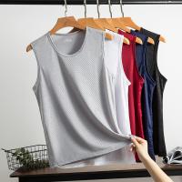 Men Tops Ice Silk Vest Outer Wear Quick-Drying Mesh Hole Breathable Sleeveless T-Shirts 2023 Summer Cool Vest Beach Travel Tanks