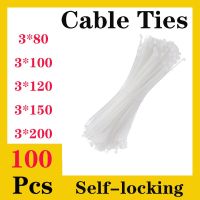 100Pcs Self-locking Wire Plastic Nylon Cable Cable Tie Fastening Ring 3x80/100/120/150/200 Zip Wraps Strap Nylon Cable Tie White