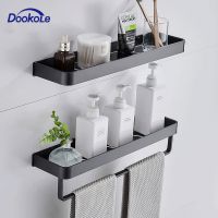 DOOKOLE Black Floating Shelves Wall Mounted Bathroom Shelf with Towel Bar Wall Shelf for Bathroom/Living Room/Kitchen/Bedroom