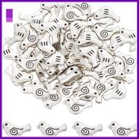 PETI JEWELLERY 100 PCS ลูกปัดหลวมๆ เครื่องรางรูปสัตว์สีเงิน โลหะผสมอัลลอยด์ รูปนก จี้อัลลอยรูปนกสไตล์ทิเบต ตัวเว้นระยะลูกปัดทิเบต 9 X15mm เครื่องรางอัลลอยด์ กำไลข้อมือสร้อยข้อมือ