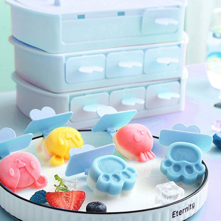 Cute Cartoon Animal Paw Ice Cream Mold Silicone Popsicle Molds Reusable  BPA-Free Ice Pop Mold With Lids Sticks