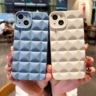 Phone Case For iPhone 14 Pro 13 12 11 Pro X XR XS Max 7 8 Plus Fashion 3D Grid Matte Soft Silicon Shockproof For iPhone 14 Case