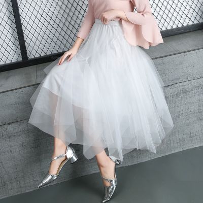 ‘；’ Dark Irregular Tulle Skirt Women Summer High Waist Skirt Up Party Petticoat Fashion Casual Style New Goth