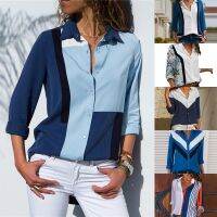 Hot hot style leisure long-sleeved pure color stitching chiffon shirts tops the spot