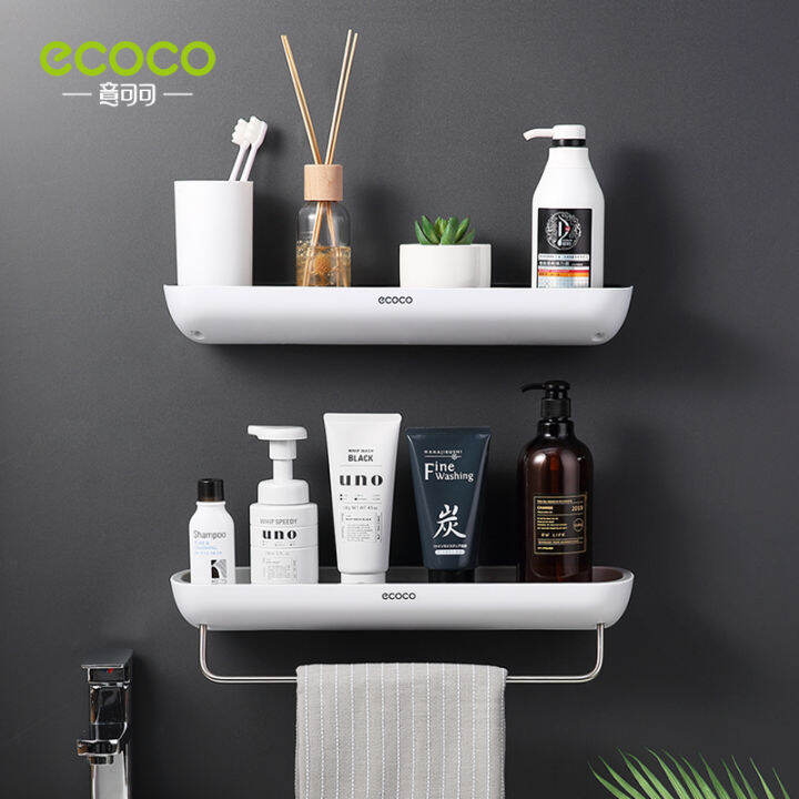 ecoco-ห้องน้ำชั้นวางออแกไนเซอร์ติดผนังบ้านชั้นวางผ้าขนหนูชั้นวางแชมพูที่มีแถบผ้าชั้นเก็บอุปกรณ์ห้องน้ำ