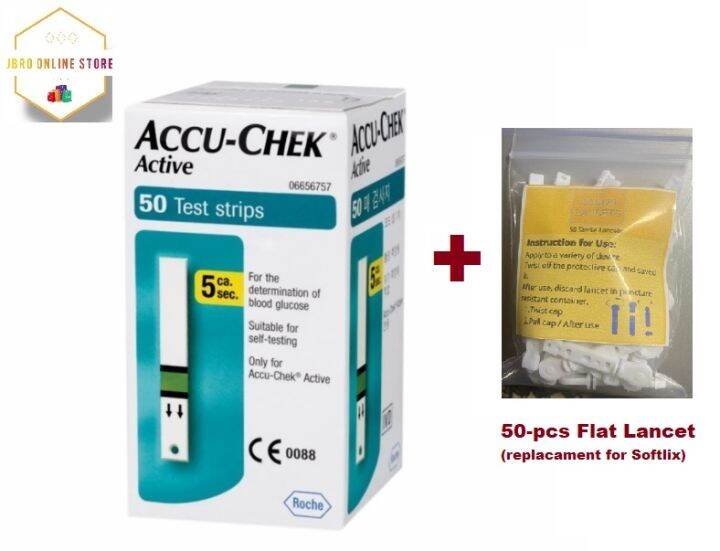 Accu Chek Active 50 strips with 50-pcs Flat Lancet (Softclix compatible ...