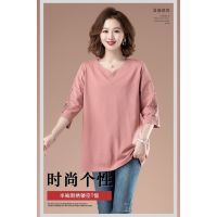 COD DSFDGDFFGHH 100 Cotton 〖 Womens Long-Sleeved T-Shirt 〗 Large Size Loose Fashion Womens Mid-Length Three-Quarter Sleeve Top