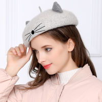 VISROVER 2019 new woman wool winter beret female cute cat wool cap autumn winter hat solid top quality Women Boina wholesales