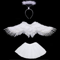 Women Girl White Black Angel Feather Wing Tutu Skirt Halo Ring Party Birthday Gift Wedding Costume Christmas Navidad  New