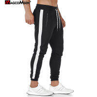 MAGCOMSEN ผู้ชาย Joggers เรียวกางเกงซิปกระเป๋า Drawstring บางพอดีการฝึกอบรมการออกกำลังกายที่โรงยิมกางเกงชายกางเกงวอร์ม