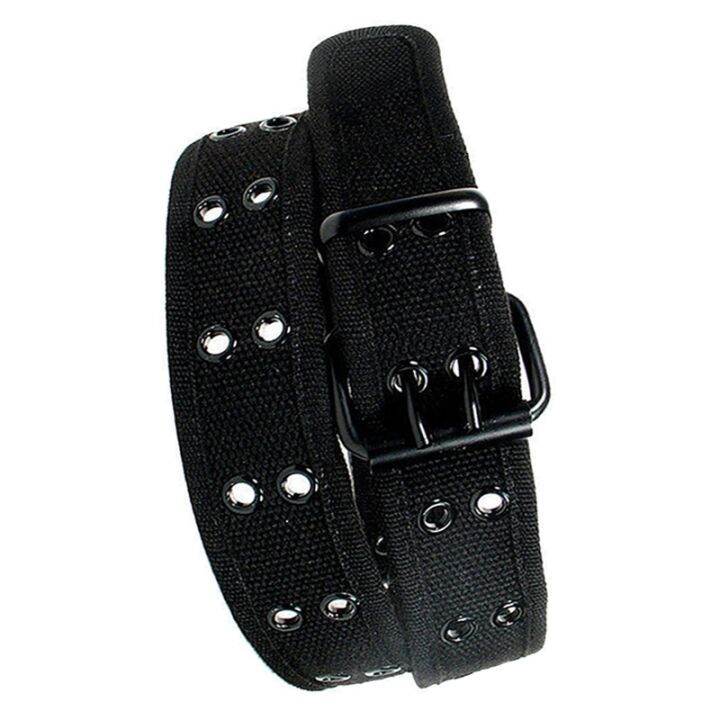 2x-new-canvas-web-belt-two-hole-grommets-black-metal-roller-buckle-men-women-black