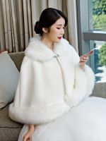 [COD] wedding cloak shawl matching coat winter bride hair white red outer thick