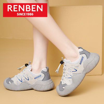 รองเท้าผ้าใบผู้หญิง RENBEN พื้นรองเท้านุ่ม,ที่มีชื่อเสียง Ins เกาหลีพื้นรองเท้ารองเท้าคุณพ่อสบายอเนกประสงค์