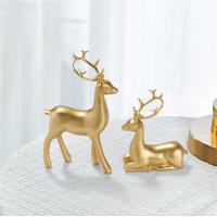 2Pcs Nordic Golden Deers Resin Sculpture Figurine Office Home Decoration Ornaments Desktop Decor Handmade Craft Modern Art