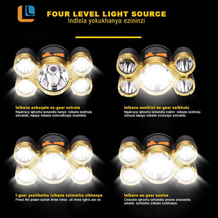 lb-ไฟฉายคาดศีรษะ5led-usb-ชาร์จได้สว่างมากไฟตกปลาสำหรับตั้งแคมป์ตกปลากลางแจ้ง