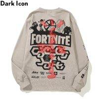 ❁❐ เสื้อสเวตเตอร์สําหรับผู้ชายแขนยาวคอลูกเรือพิมพ์ลาย Dark Icon สีเทา