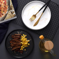 Nordic Plate Creative Western Steak Plate Household Ceramic Dessert Fruit Tableware Flat Round Marble Full Cutlery Plate