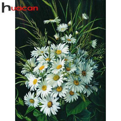 Huacan Full Square/Round Diamond Painting Daisy Cross Stitch Diamond Mosaic Chrysanthemum Decoration For Home