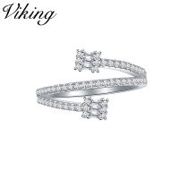 Viking แหวนเงินแหวนเรียบง่าย S925สำหรับผู้หญิงแบบแหวนแต่งงานเพชรสามเส้นไม่เสื่อมเสีย
