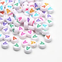 100Pcs Colorful A-Z Letter Acrylic Beads Flat Round Loose Spacer Beads For Needlework Diy Jewelry Making Bracelet Accessories