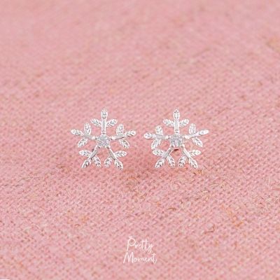 Pretty Moment ต่างหูเงิน ต่างหู cz เกล็ดหิมะเพชร Snowflake ต่างหูเงินแท้ ต่างหู มินิมอล 925 เพชรสวยงาม ของขวัญ