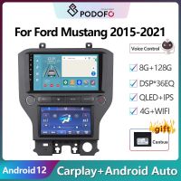 Podofo ระบบแอนดรอยด์2Din 12วิทยุติดรถยนต์เครื่องเล่นวิดีโอ Multimidia สำหรับ Ford Mustang 2015-2021ระบบนำทาง GPS 2Din Carplay สเตอริโออัตโนมัติ