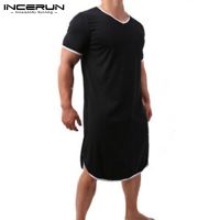 COD SDFGDERGRER INCERUN Men Casual Short Sleeve Solid Color V-neck Long Pajamas Robes