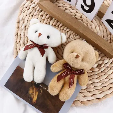 Cartoon Country Style Linen Teddy Bear Keychain Pendant Cute Plush Doll  Couple;