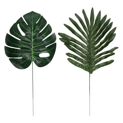 24 Pcs 2 Kinds Tropical Plant Palm Leaves Artificial Palm Leaves Faux Leaves Safari Leaves Hawaiian Turtle Leaf Luau Party Supplies Decorations