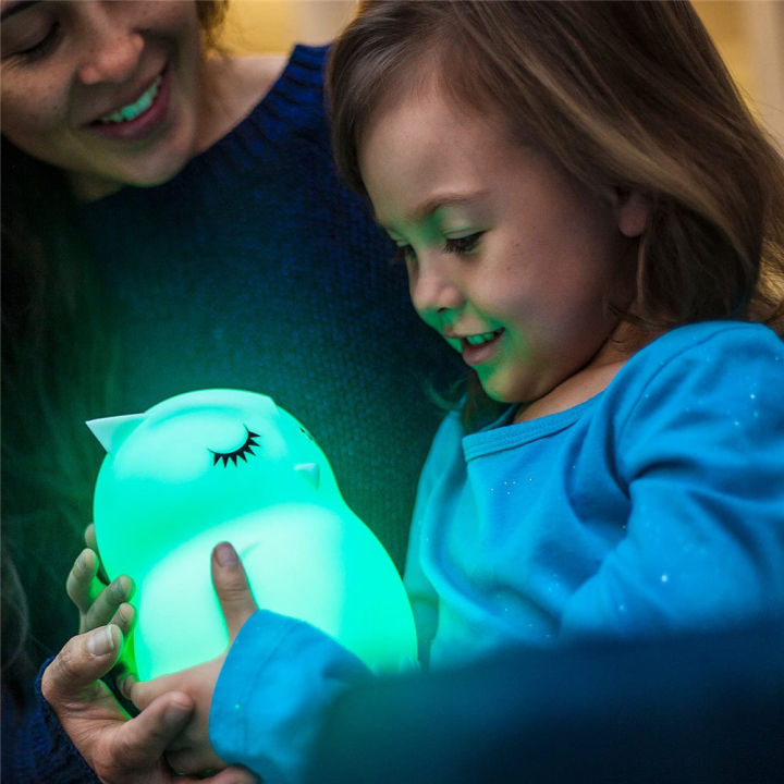 โคมไฟซิลิโคน-led-หรี่แสงได้ไฟกลางคืนเลี้ยงดูของเด็กพร้อมรีโมทคอนโทรลชาร์จใหม่ได้เซ็นเซอร์สัมผัส9-ไฟเปลี่ยนสี