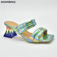 ประดับหินสีรองเท้าผู้หญิงรองเท้าใส่ในบ้านสำหรับฤดูร้อนสีเขียว Slip On Perempuan ปั๊มคุณภาพสูงรองเท้าส้นเตี้ยสตรีล่าสุด