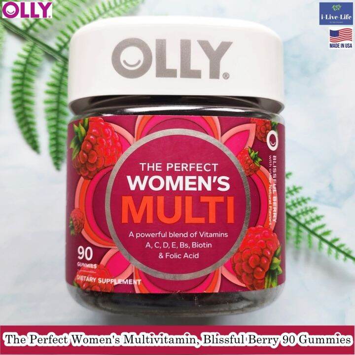 วิตามินรวม-สำหรับผู้หญิง-แบบเม็ดเคี้ยว-the-perfect-womens-multivitamin-blissful-berry-90-gummies-olly