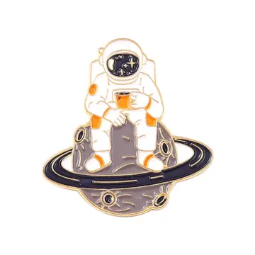 Cute Colorful Enamel Planet Brooch Cartoon Rabbit Astronaut Pendant Lapel Pins  for Clothes Bags Backpacks Stylish