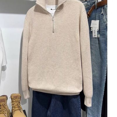 ZARAˉ ZA Mens Half Turtleneck Zipper Sweater Loose Sweater Mens European And American Simple Pullover Thick Sweater
