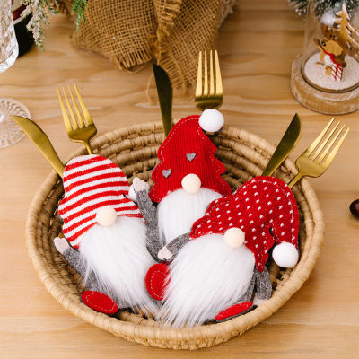 Hot Christmas Faceless Man Cutlery Cover Santa Claus Tableware Cover Festival Theme Non- Cloth New Year Party Dinner Decoration