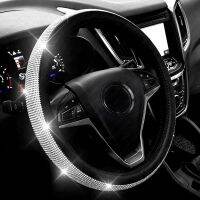 【YF】 Diamond Leather Steering Wheel Cover with Bling Crystal Rhinestones Universal Fit 15 Inch Car Protector