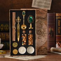 Fire Paint Stamp Set Exquisite Gift Box with Melting Wax Spoon Wax Bead Flower Pattern Wax Seal Kit for Gift and Decoration