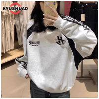 KYUSHUAD เสื้อกันหนาวแขนยาวย้อนยุคคู่เสื้อฮู้ดแขนยาวลำลองสไตล์สปอร์ตคอกลมที่เหมาะกับชายและหญิง