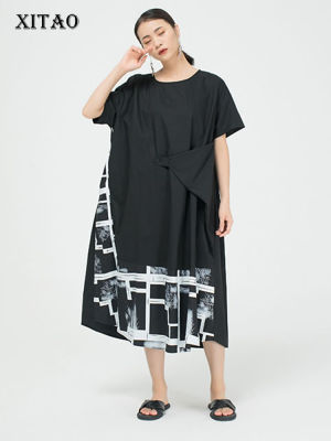 XITAO Dress Irregular Patchwork Women Black Casual Dress
