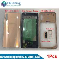 ต้นฉบับสำหรับSamsung Galaxy A7 2018 A750 A750Fฝาหลังประตูกระจกกรณีที่อยู่อาศัยเต็มA750กลางกรอบสติ๊กเกอร์