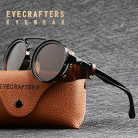 Eyecrafters 2021 Vintage Men Steampunk Goggles Sunglasses Women Retro Shades Fashion Leather With Side Shields Round Sun Glasses Cycling Sunglasses