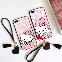 เคสโทรศัพท์พร้อมสายคล้องหัวใจสำหรับไอโฟน14บวก12 13 Pro Max มินิน่ารักการ์ตูนสีชมพูสวัสดีคิตตี้เคสกันกระแทกกระจกอย่างหนา